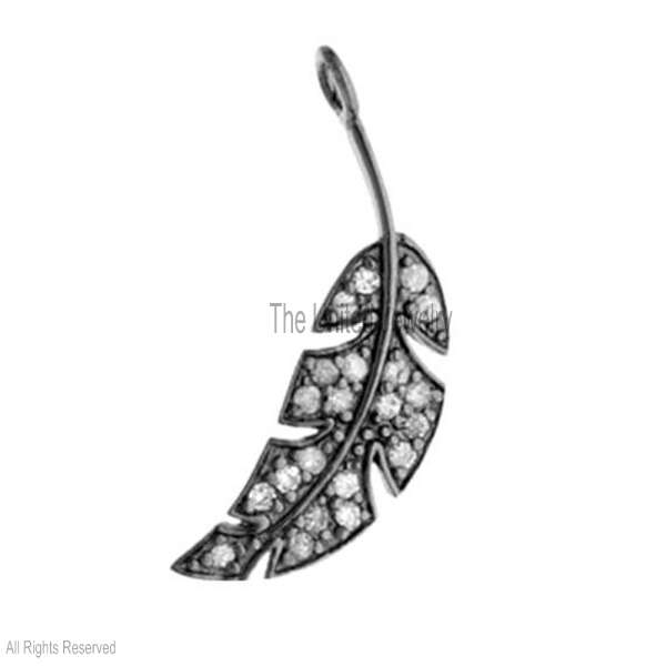 Sparkling Pave Feather Pendant in 925 Sterling Silver