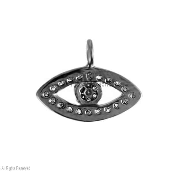 925 Sterling Silver Evil Eye Pave Diamond Pendant – Black Rhodium Finish
