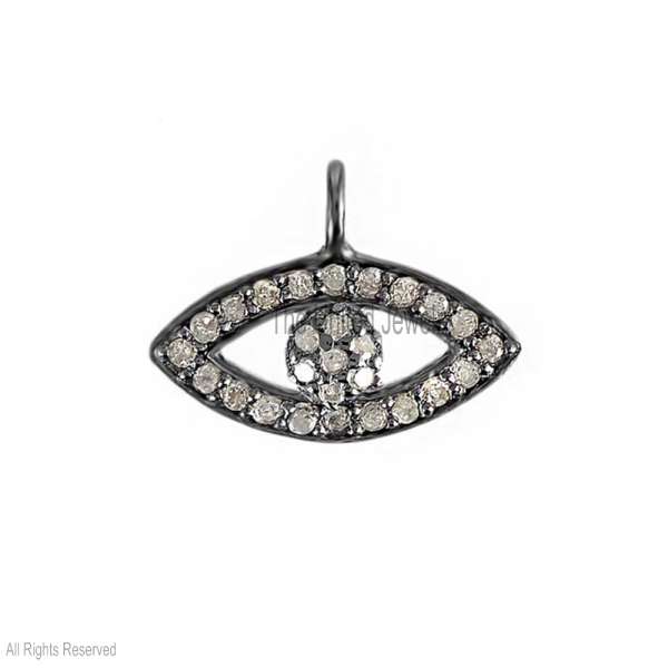925 Sterling Silver Evil Eye Pave Diamond Pendant – Black Rhodium Finish