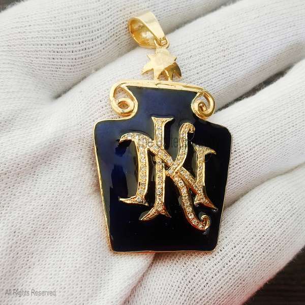 925 Sterling Silver Pave Diamond Dual Initial "K & N" Pendant