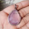 925 Sterling Silver Faceted Rose Quartz Pear Drop Pave Diamond Pendant