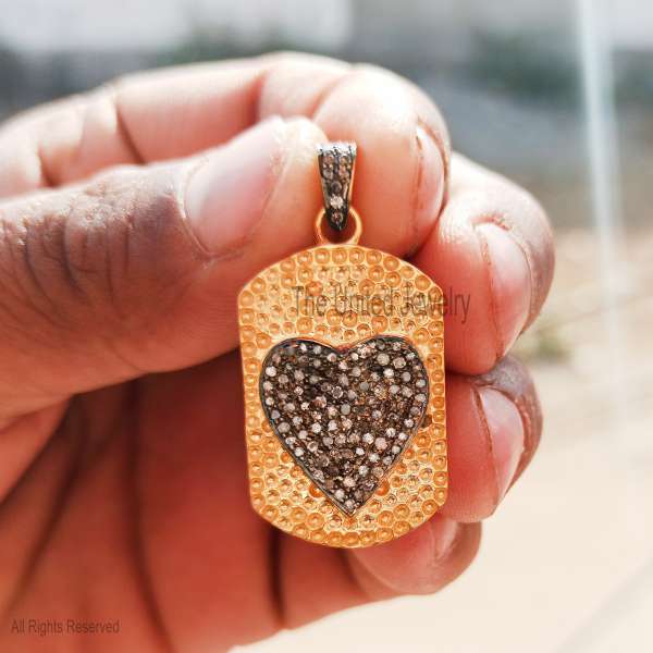 Diamond Heart Dog Tag Pendant in 925 Silver