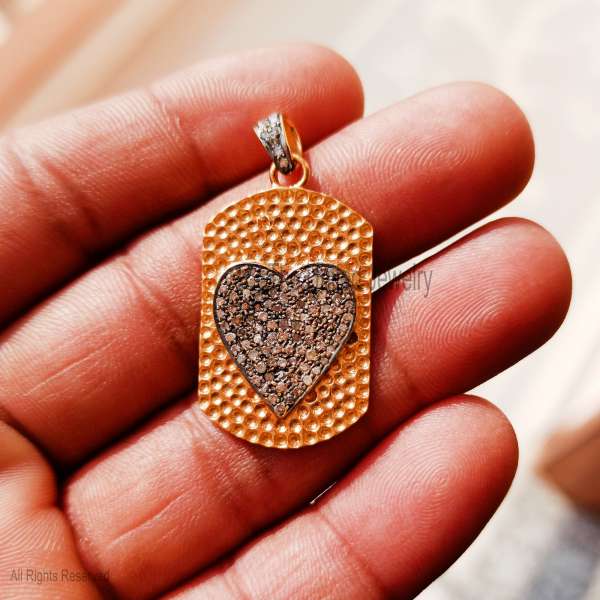 Diamond Heart Dog Tag Pendant in 925 Silver