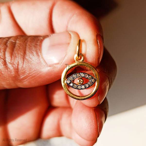925 Sterling Silver Gold Plated Pave Diamond Evil Eye Medallion Pendant