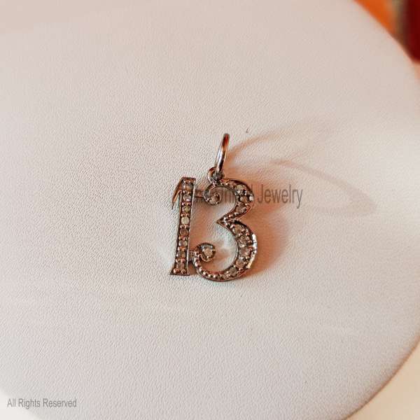 Oxidized 925 Silver Iced Out Letter B Pendant