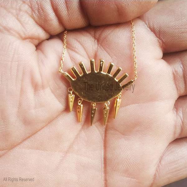 925 Sterling Silver Gold Plated Red Enamel Evil Eye Fringe Necklace