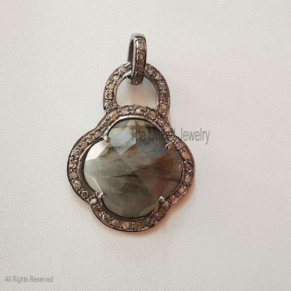 925 Silver Iced Out Dendritic Stone Charm