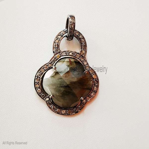 925 Silver Iced Out Dendritic Stone Charm