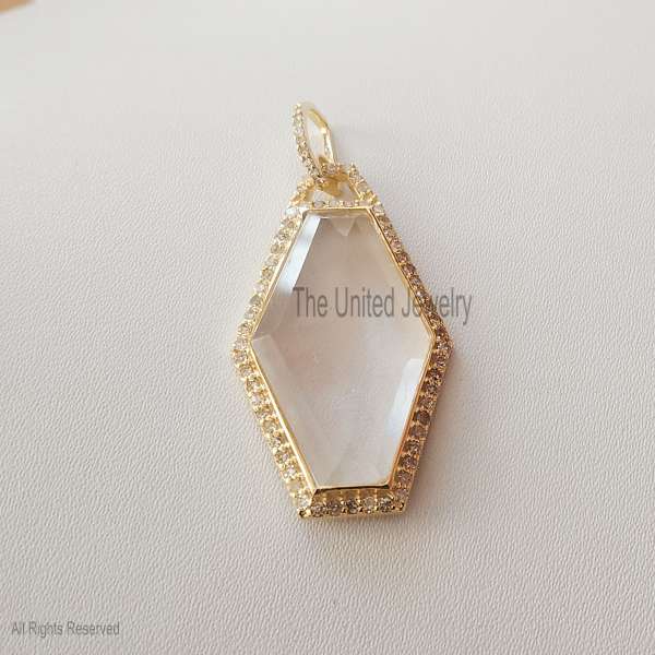 925 Sterling Silver Gold Plated Oval Shaker Pendant with Floating Diamonds