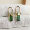 925 Sterling Silver Gold Plated Raw Green Tourmaline Crystal Bar pendant