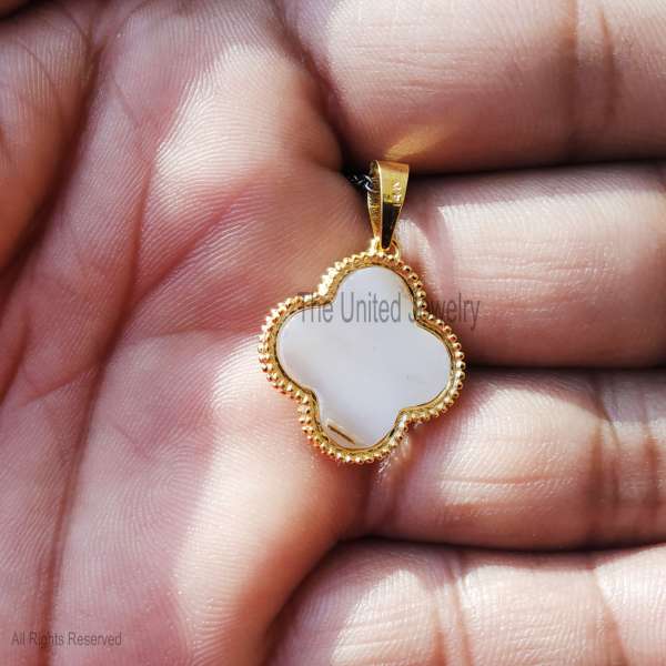 925 Silver White MOP Quatrefoil Charm