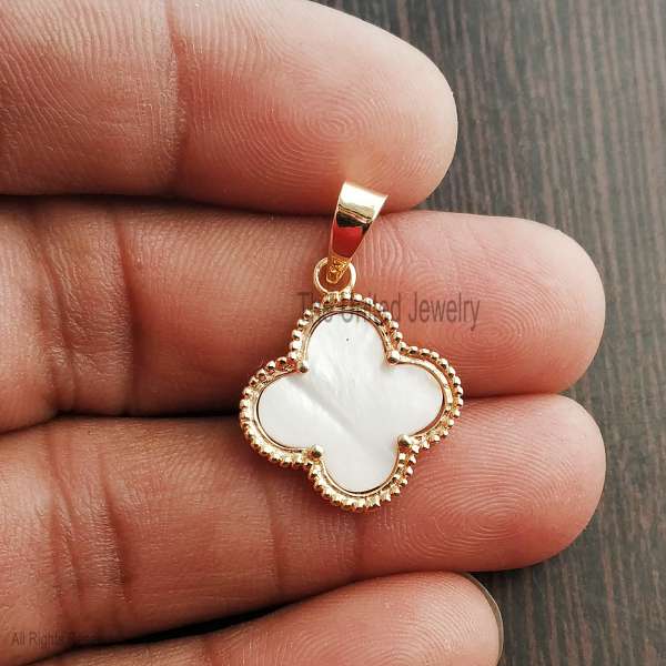 925 Silver White MOP Quatrefoil Charm