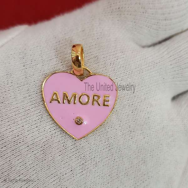 925 Sterling Silver Pink Enamel "AMORE" Heart Pendant with Diamond Accent925 Sterling Silver Pink Enamel "AMORE" Heart Pendant with Diamond Accent