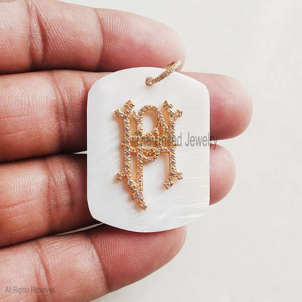 925 Sterling Silver HP Initial Pendant on Mother of Pearl Slab