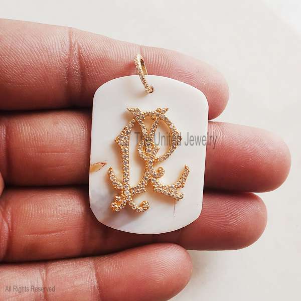 925 Sterling Silver Initial Monogram Pendant on White Mother of Pearl
