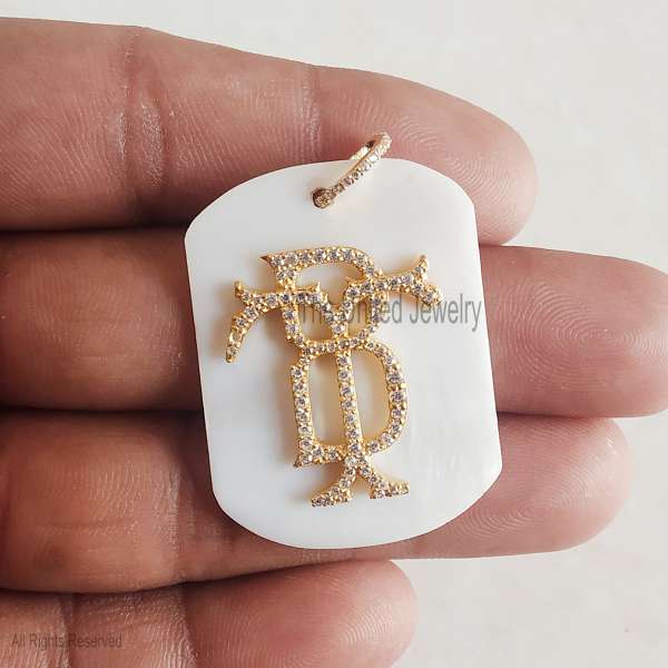 925 Sterling Silver Gold Plated Pave Diamond "BT" Initial Medallion Pendant