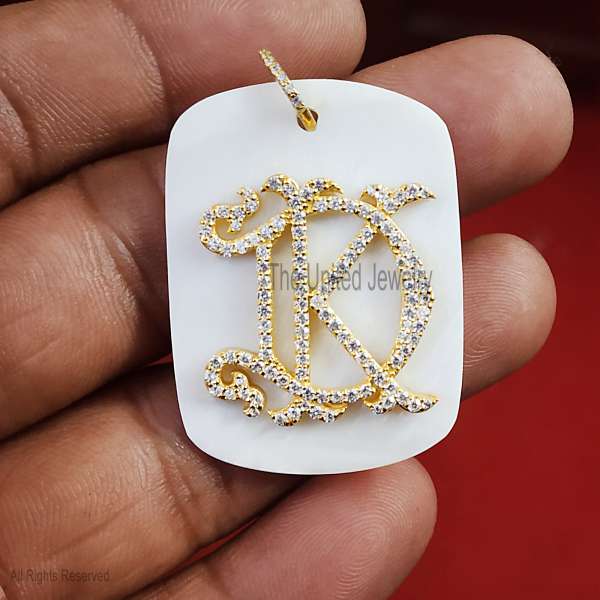 925 Sterling Silver Initial Pendant on Mother of Pearl Slab