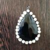925 Sterling Silver Faceted Black Onyx Teardrop Pendant with Pearl Halo
