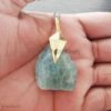 925 Sterling Silver Raw Aquamarine Crystal Pendant with Geometric Gold Cap