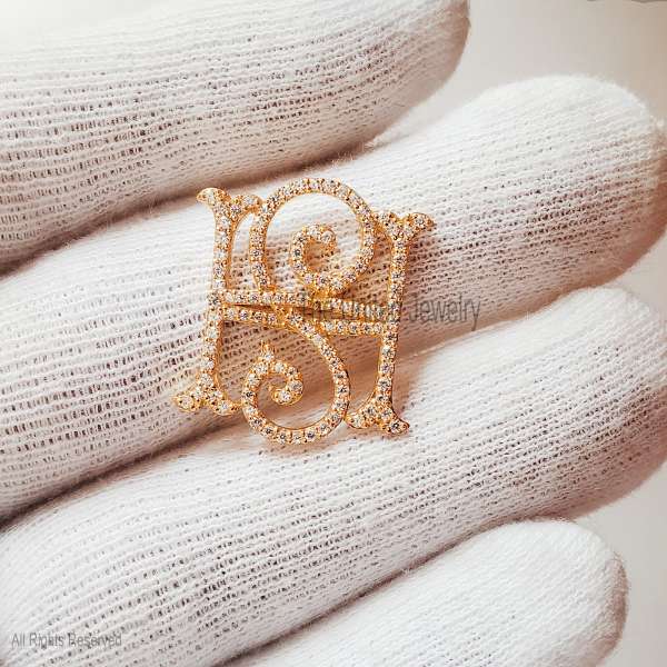 925 Sterling Silver Gold Plated HS Interlocked Initial Monogram Pendant