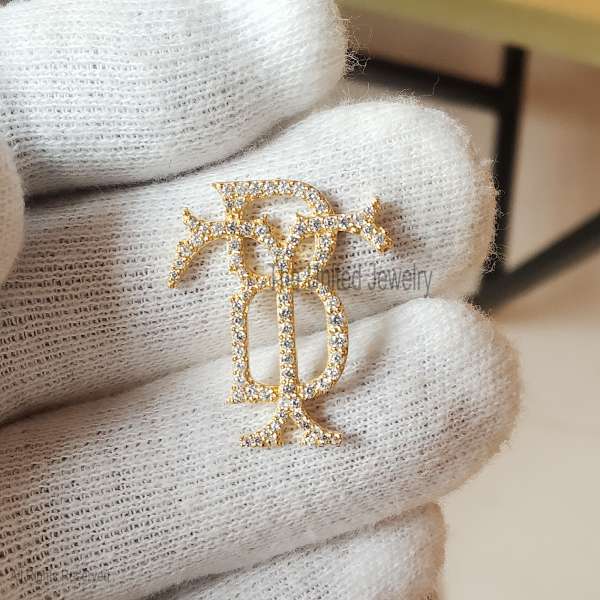 925 Sterling Silver Gold Plated Custom BT Interlocked Monogram Initial Pendant