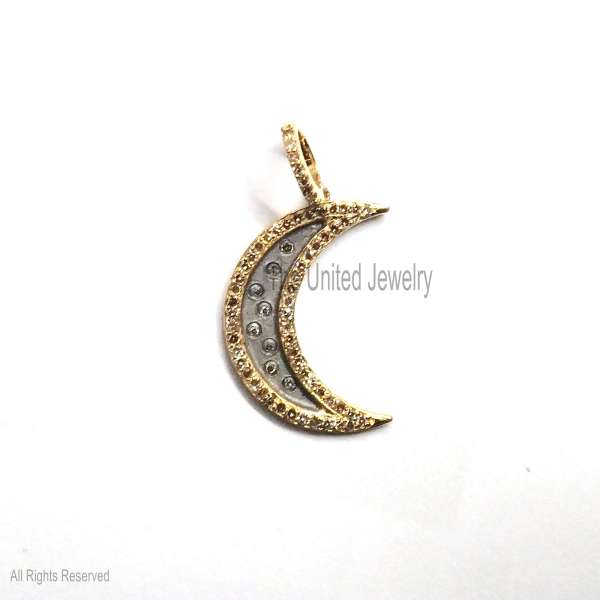 925 Sterling Silver Crescent Moon Pendant with Two-Tone Finish