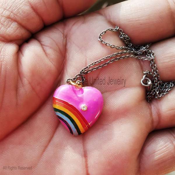 925 Sterling Silver Rainbow Enamel Heart Pendant