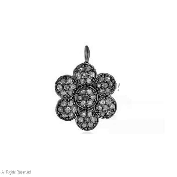 925 Sterling Silver, Flower Pendant, Diamond Floral Charm, Silver Blossom Necklace, Pave Diamond Jewelry, Oxidized Silver, Nature Inspired Pendant, Rosette Charm, Handmade Silver Jewelry, Gift for Her, Minimalist Flower, Boho Chic Pendant, Sterling Silver Petals, Vintage Style Jewelry, Small Diamond Pendant.