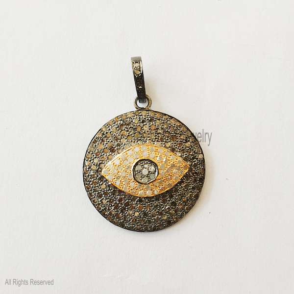 Evil Eye Medallion Pendant - 925 Sterling Silver Two-Tone Design