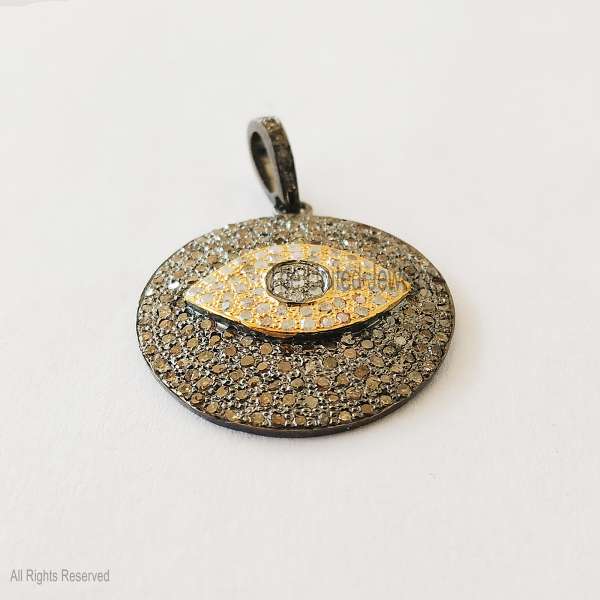 Evil Eye Medallion Pendant - 925 Sterling Silver Two-Tone Design