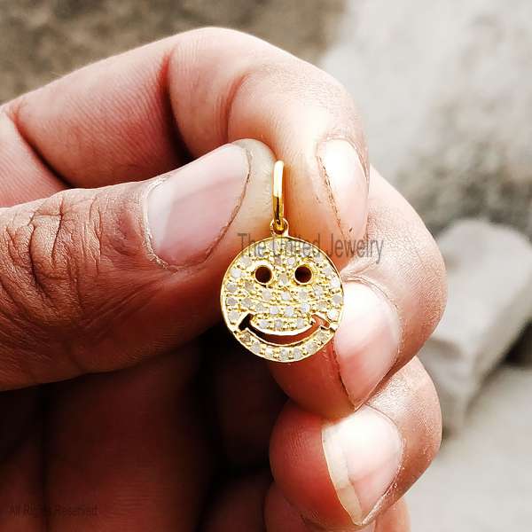 Dainty Smiley Face Pendant - 925 Sterling Silver Gold Plated