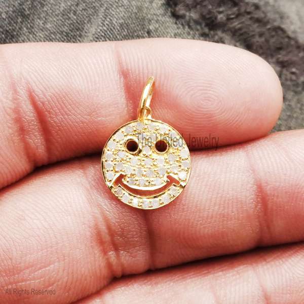 Dainty Smiley Face Pendant - 925 Sterling Silver Gold Plated
