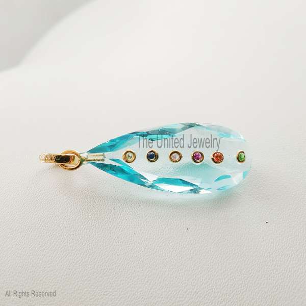 925 Sterling Silver Gold Plated Faceted Blue Crystal Multi-Stone Chakra Pendant