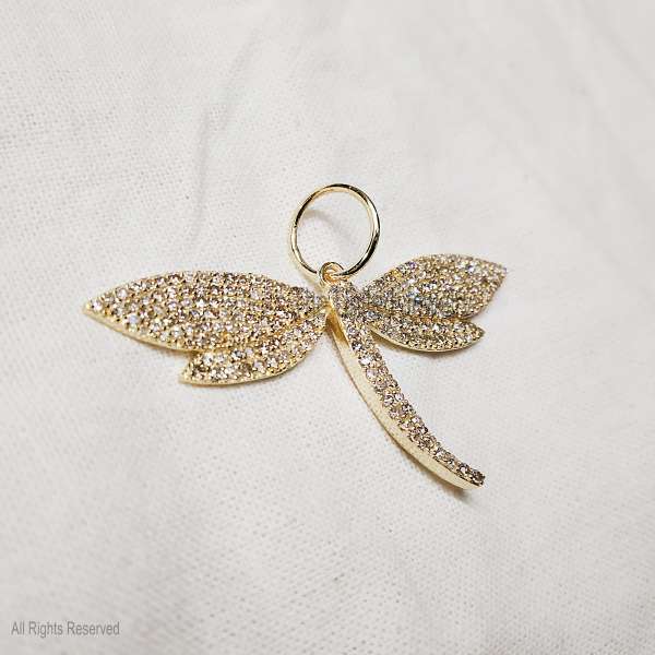 Sparkling Dragonfly Pendant - 925 Sterling Silver Gold Plated