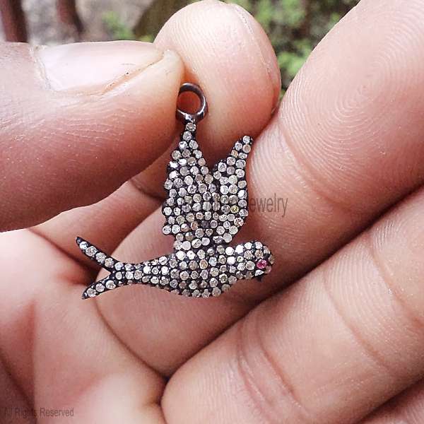 925 Sterling Silver Iced Out Flying Bird Swallow Pendant