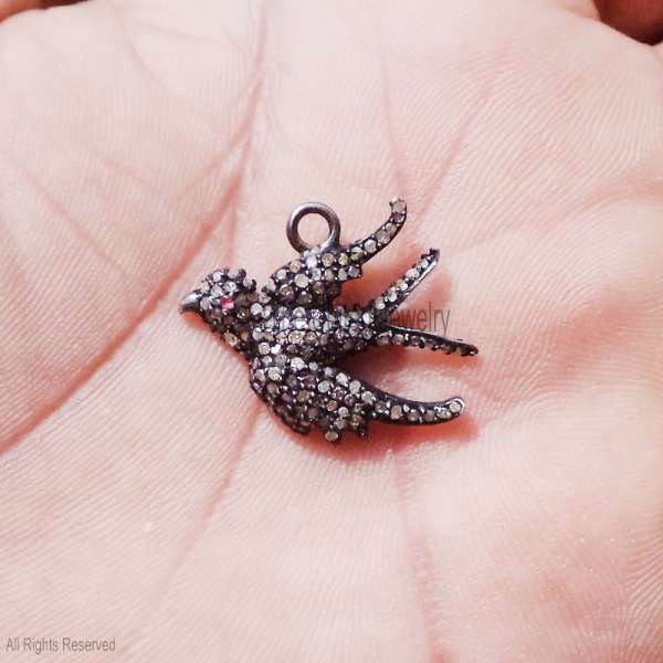 Vintage Style Swallow Bird Pendant - 925 Sterling Silver