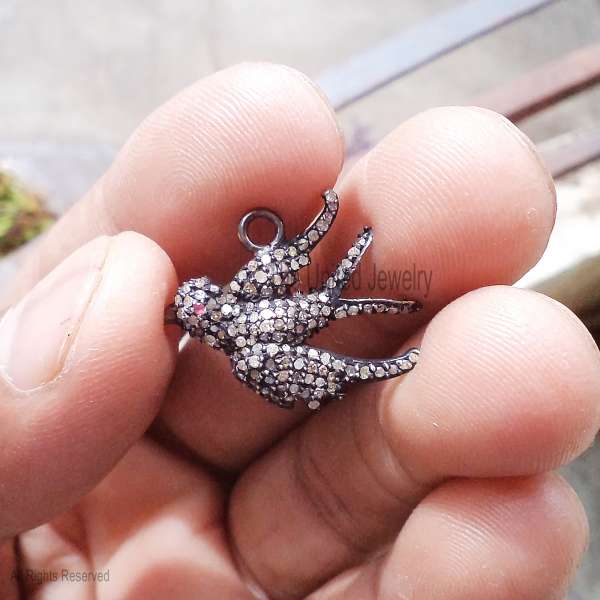 Vintage Style Swallow Bird Pendant - 925 Sterling Silver