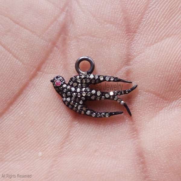 925 Sterling Silver Iced Out Flying Bird Swallow Pendant