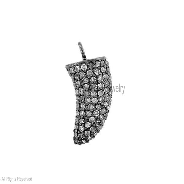 925 Sterling Silver Horn Charm Pendant – Pave Diamond Strength Symbol