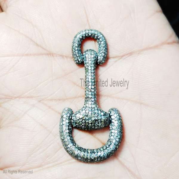 925 Sterling Silver Equestrian Horse Bit Pendant | Pave Diamond Horse Charm