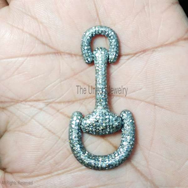 925 Sterling Silver Equestrian Horse Bit Pendant | Pave Diamond Horse Charm