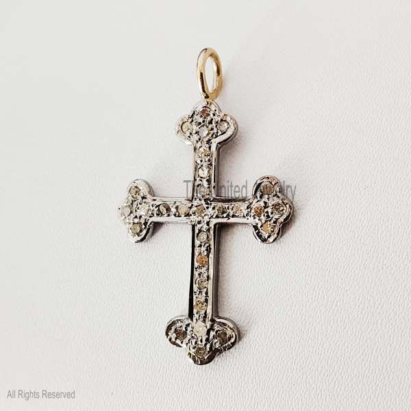 925 Sterling Silver Pave Diamond Gothic Cross Pendant | Vintage Byzantine Charm