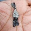 925 Sterling Silver Pave Diamond Tassel Pendant | Oxidized Silver Chain Charm
