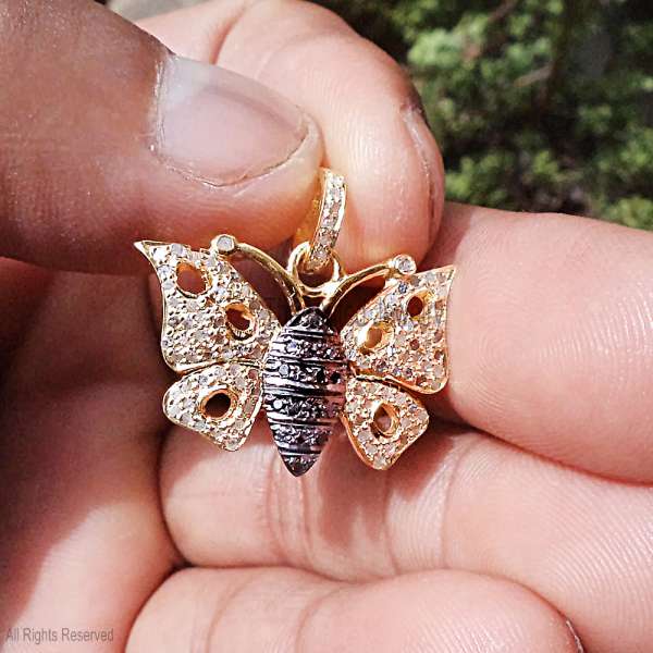 925 Sterling Silver Butterfly Pendant | Rose Gold & Black Two-Tone Pave Diamond Charm