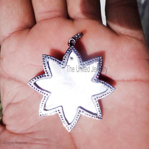 Sterling Silver Mother of Pearl Lotus Pendant - Oxidized 925 Silver Flower Charm