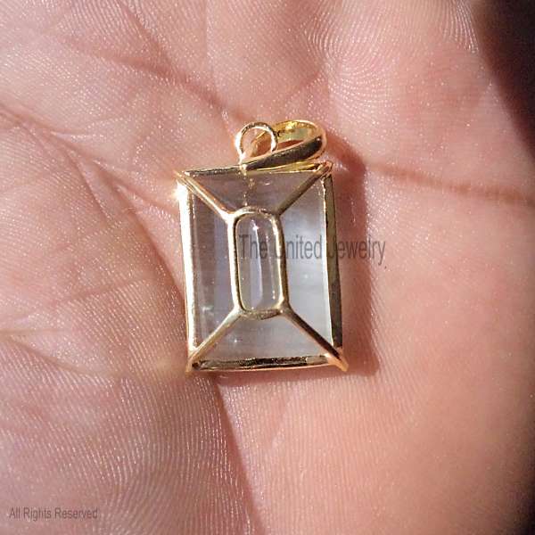 Gold Plated 925 Sterling Silver Rectangular Crystal Cage Pendant