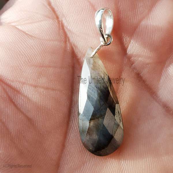 Faceted Labradorite Teardrop Pendant - 925 Sterling Silver Artisan Charm
