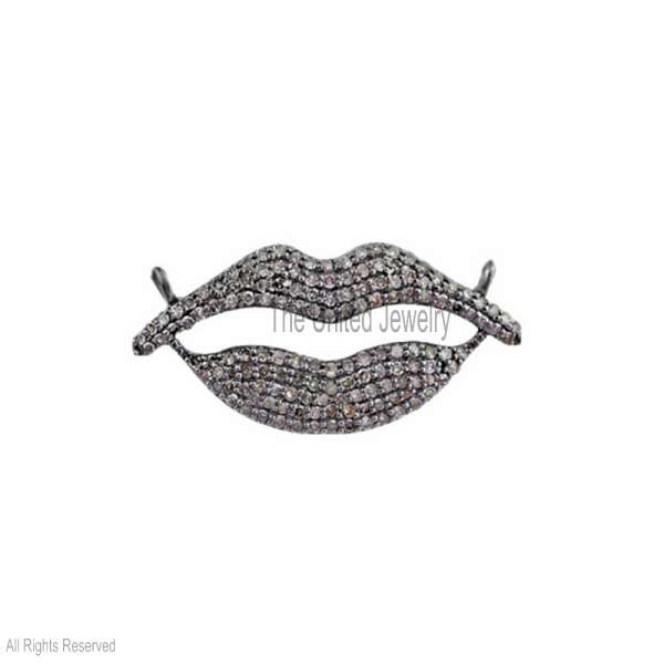 925 Sterling Silver Pave Diamond Lips Pendant Kiss Charm