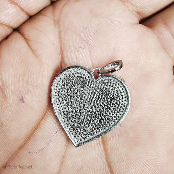 925 Sterling Silver Full Pavé Diamond Heart Pendant