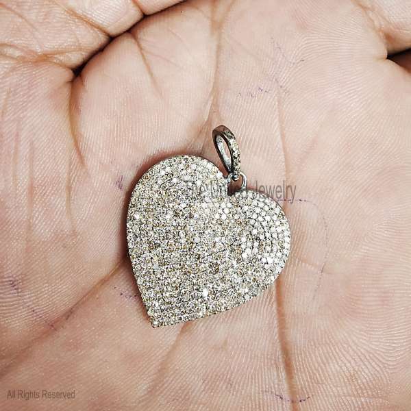925 Sterling Silver Full Pavé Diamond Heart Pendant